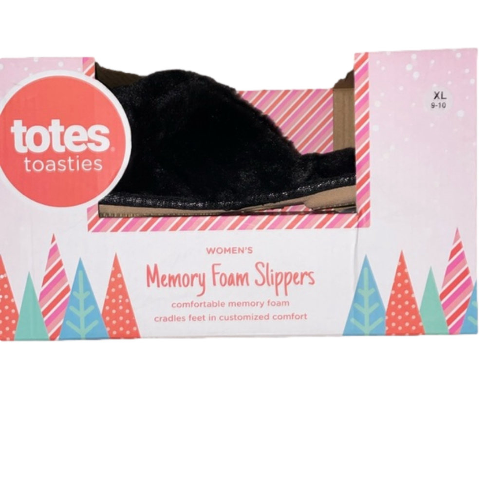 NWT Totes Toasties Women’s Memory Foam Slippers size XL 9 - 10 black slipon cozy - Picture 4 of 6